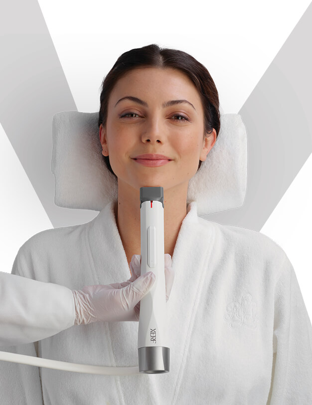 Patient receiving XERF skin tightening on the jawline and neck